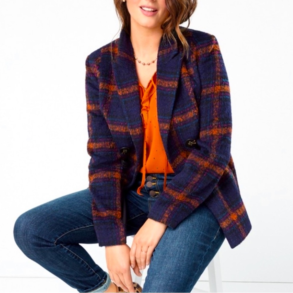 CABI Checkmate Jacket Plaid Double Breasted Pea Coat Blue 3736
Women’s XS